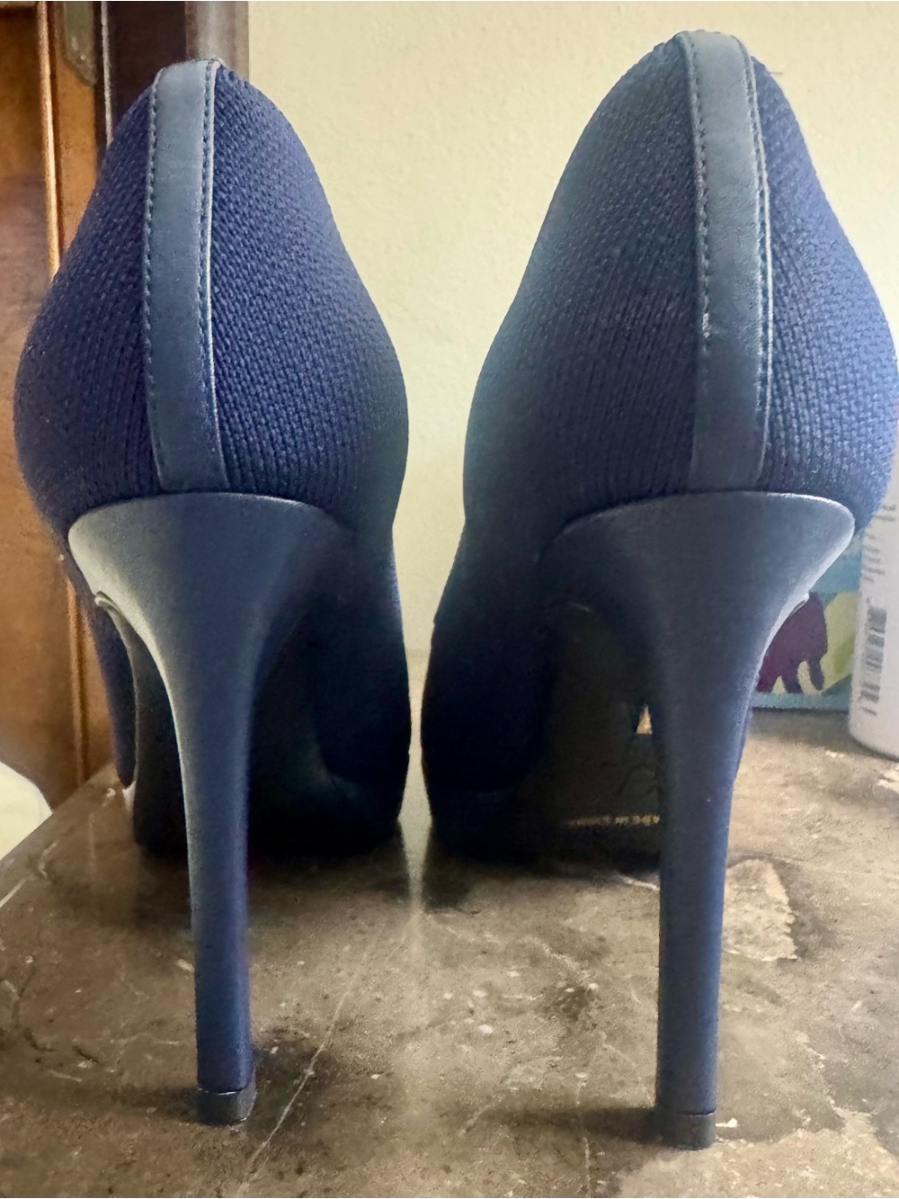Classic Navy Knit Platform Heels